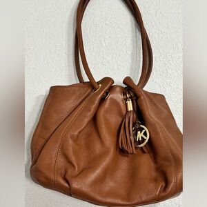 MICHAEL KORS Tan Leather Ring Tassel Tote Shoulder Purse